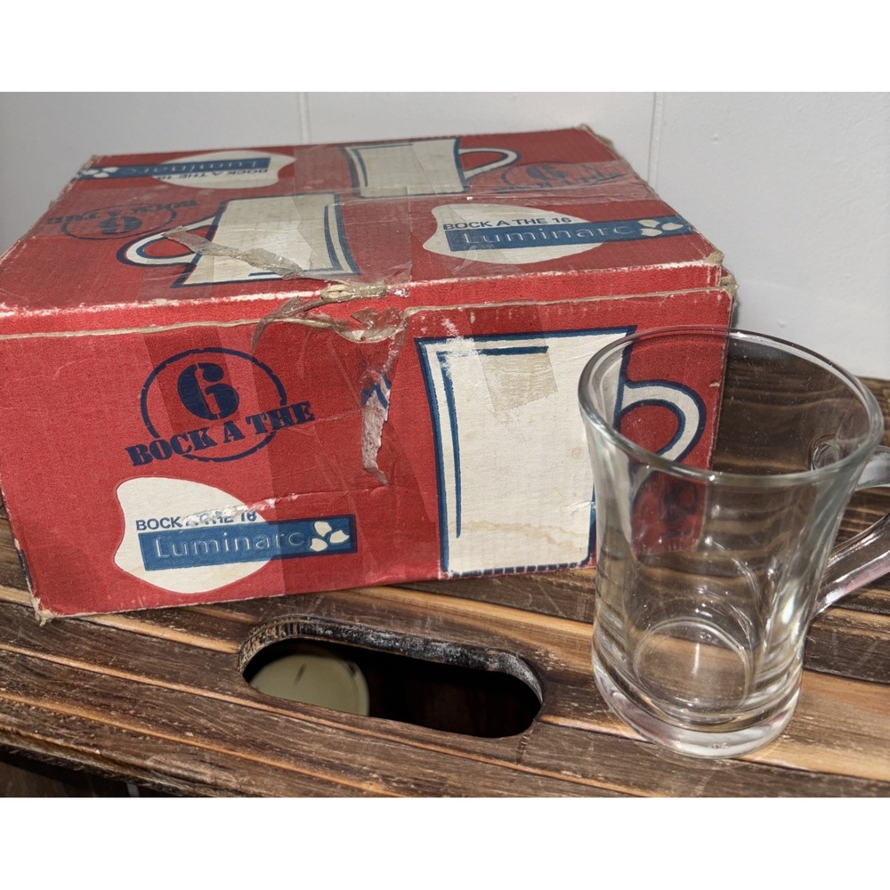 Luminarc Vintage 6 Glass Cups with Full Tempered New In Box Made In France